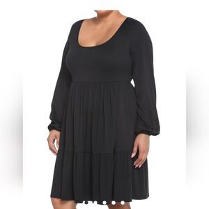 Plus Black Tiered Long Sleeves Dress